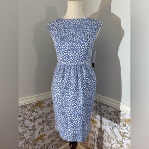 Cynthia Steffe Blue and White Ruched Midi Dress